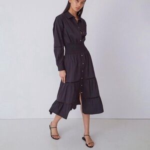 THAKOON Black Smocked Waist Maxi Dress With Ladder Trim